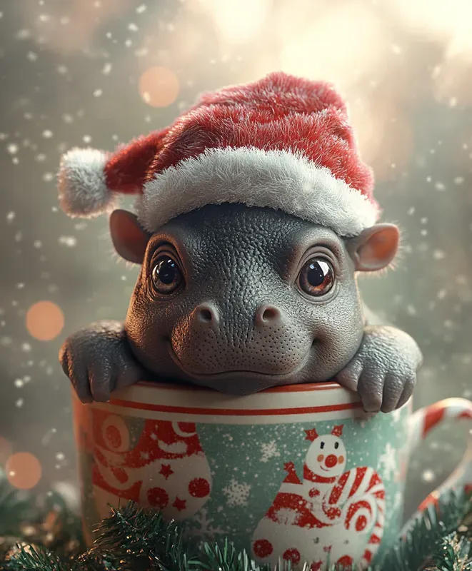 Baby Animals In Festive Christmas Cups