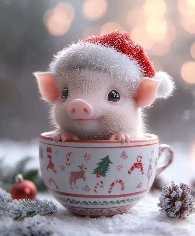 Baby Animals In Festive Christmas Cups
