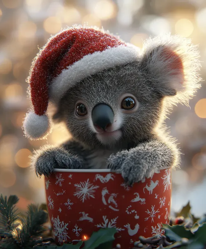 Baby Animals In Festive Christmas Cups