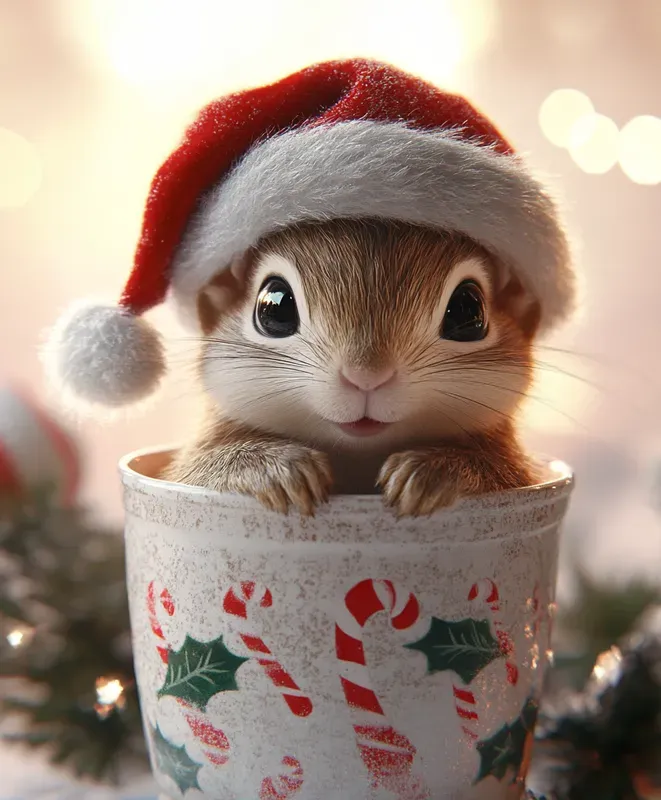 Baby Animals In Festive Christmas Cups