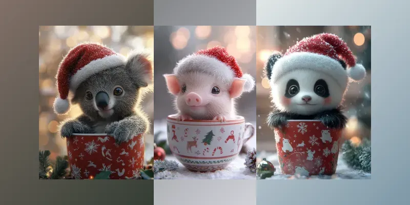 Baby Animals In Festive Christmas Cups generated by undefined