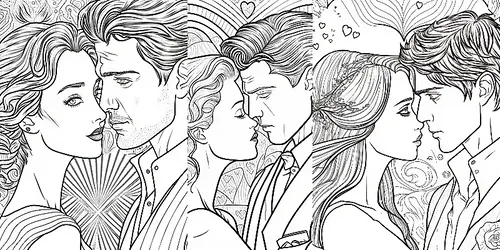 Coloring Book Cute Couples generated by midjourney