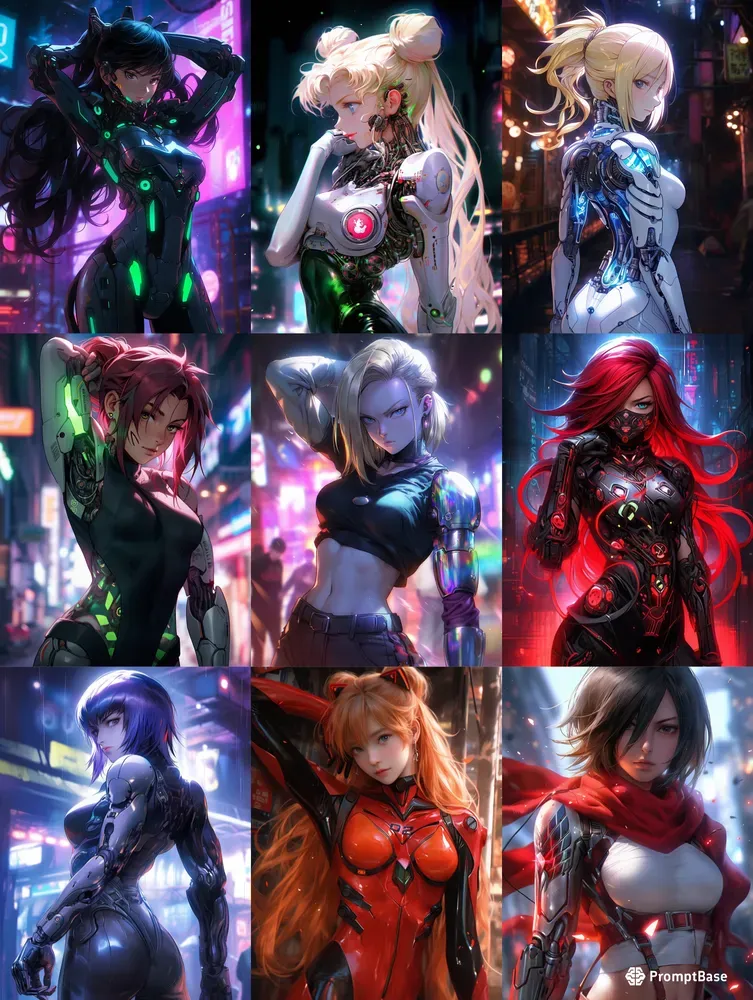 Neon Cyborg Anime Grils Fantasy