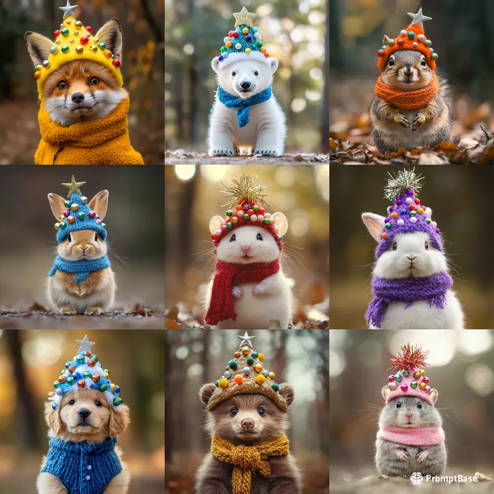 Adorable Animals In Christmas Costumes Midjourney Prompt