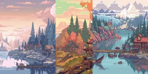 16 Bit Pixel Art Desktop Wallpapers generated by midjourney