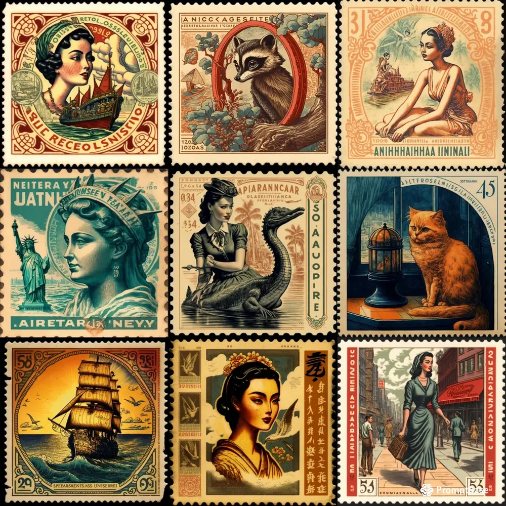 1950s Vintage Postal Stamps