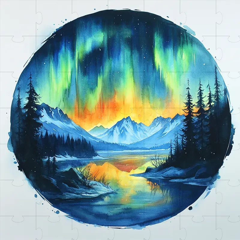 Vibrant Circular Watercolor Landscapes