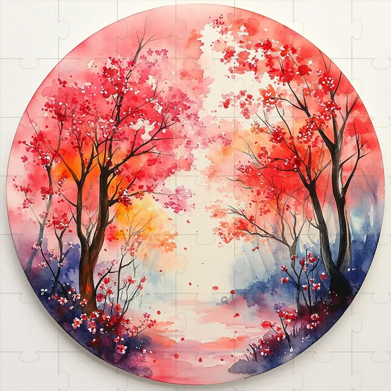 Vibrant Circular Watercolor Landscapes