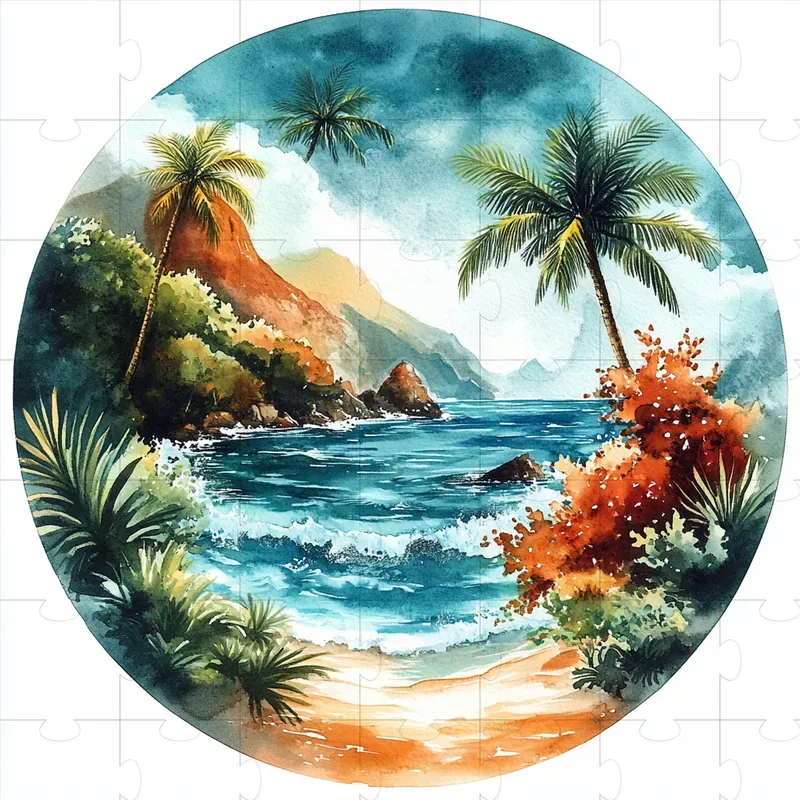 Vibrant Circular Watercolor Landscapes