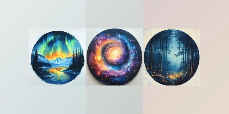 Vibrant Circular Watercolor Landscapes generated by undefined