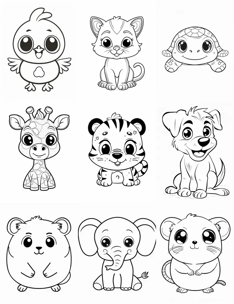 Oversized Cartoon Animal Coloring Pages