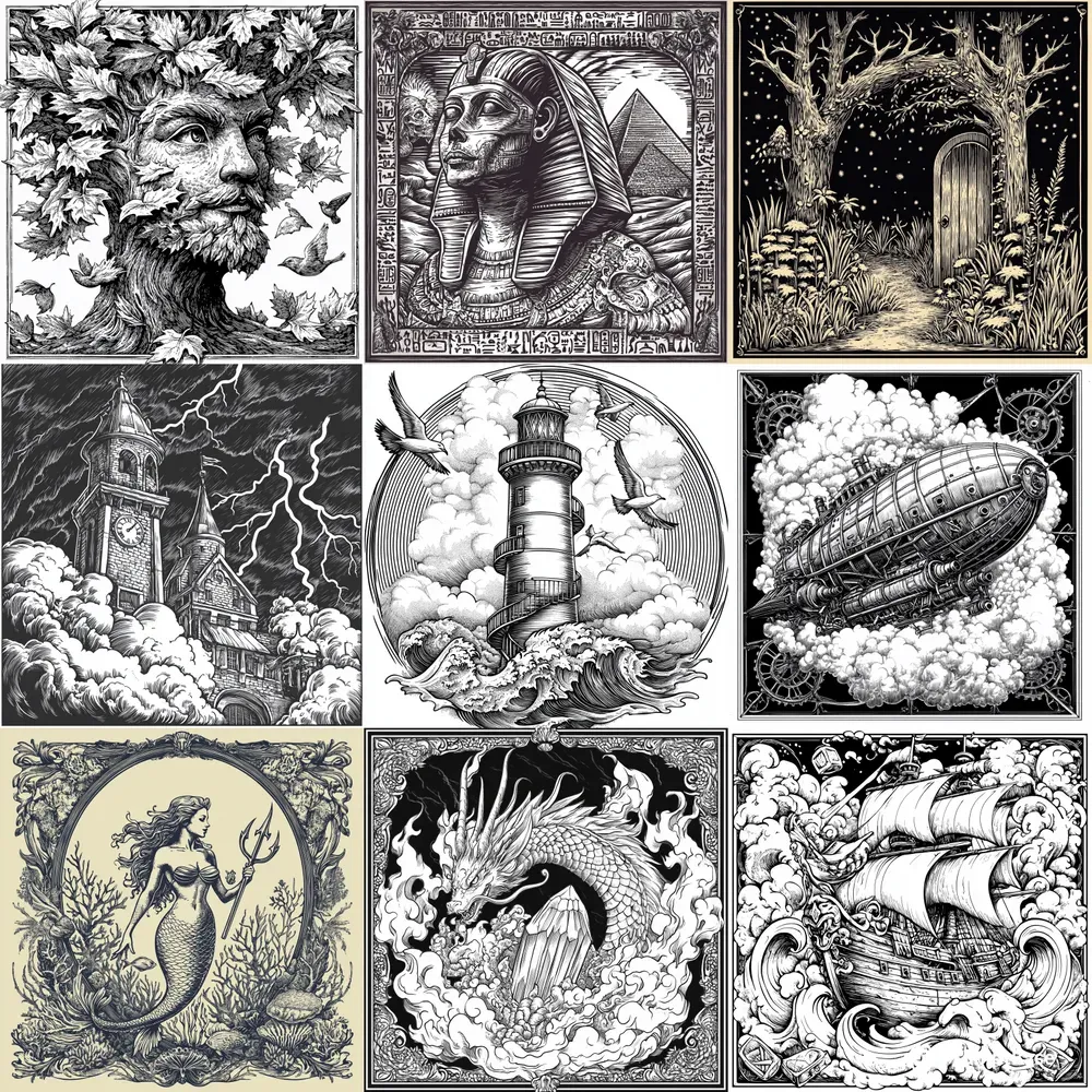 Black And White Traditional Engravings