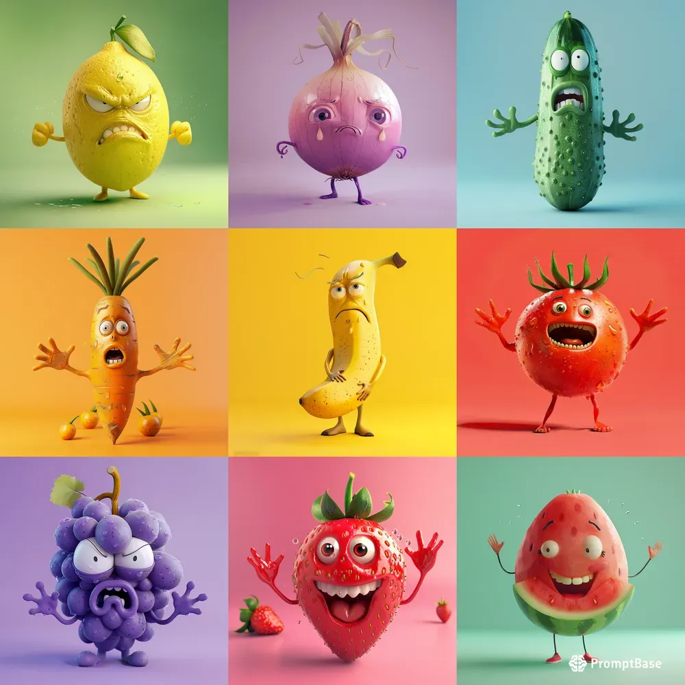 3D Veggie Fruit Characters