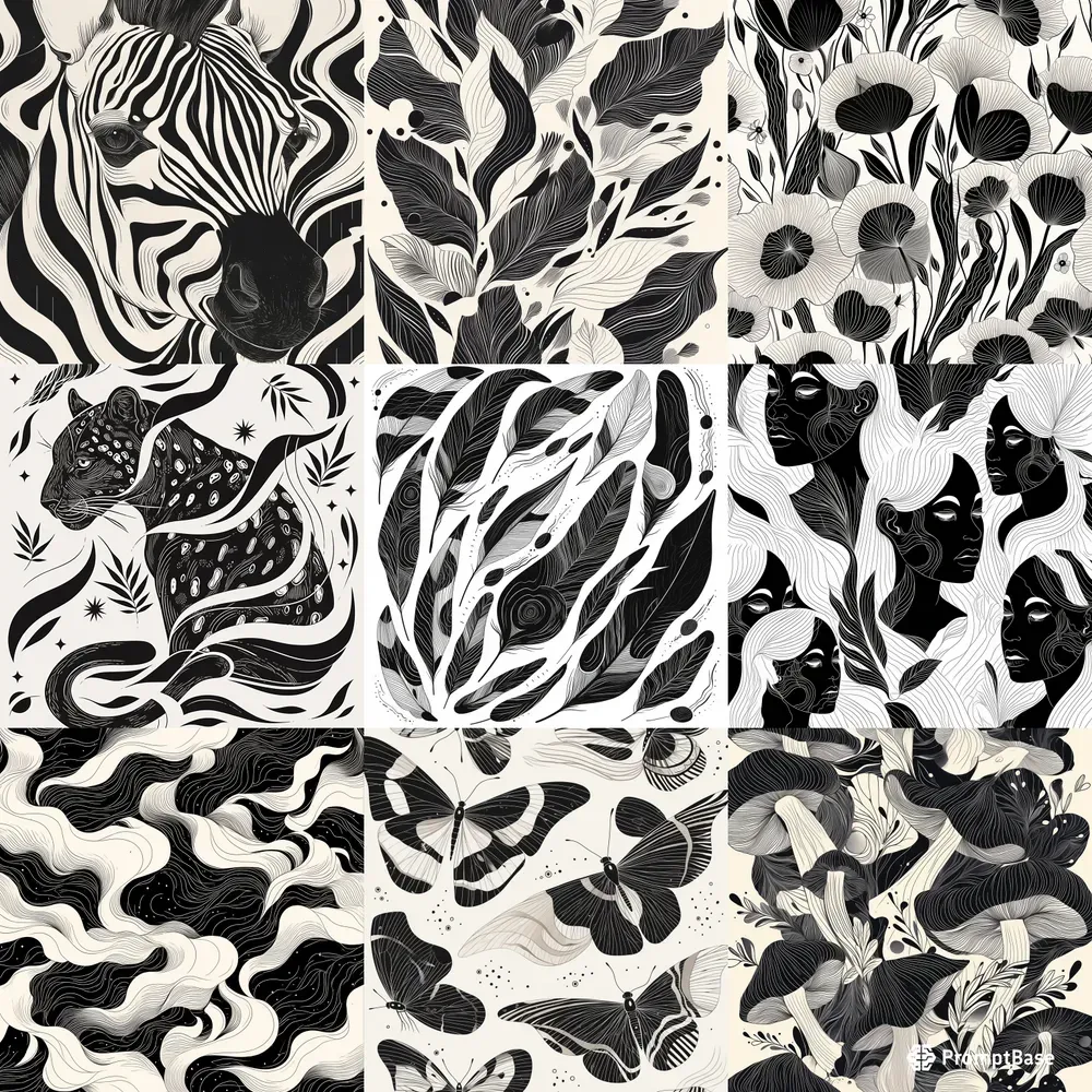 Elegant Black White Line Art Patterns