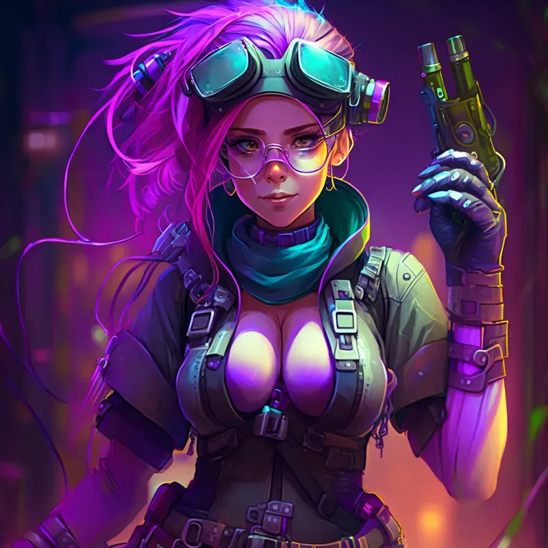 Neon Inventor Anime Girls Character Concept Art
