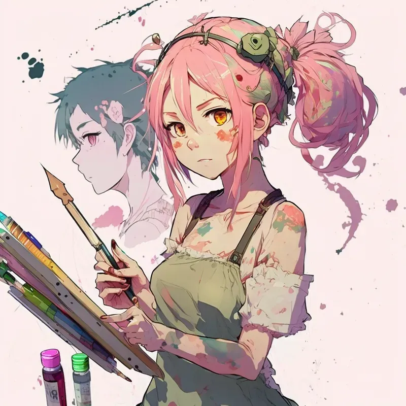 Neon Inventor Anime Girls Character Concept Art