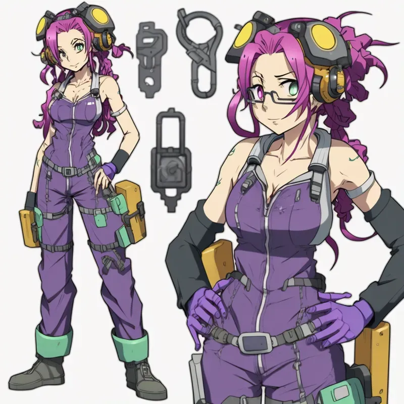 Neon Inventor Anime Girls Character Concept Art