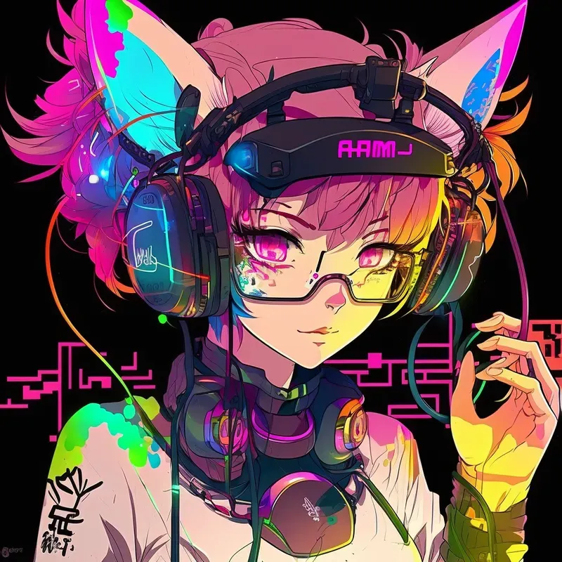 Neon Inventor Anime Girls Character Concept Art