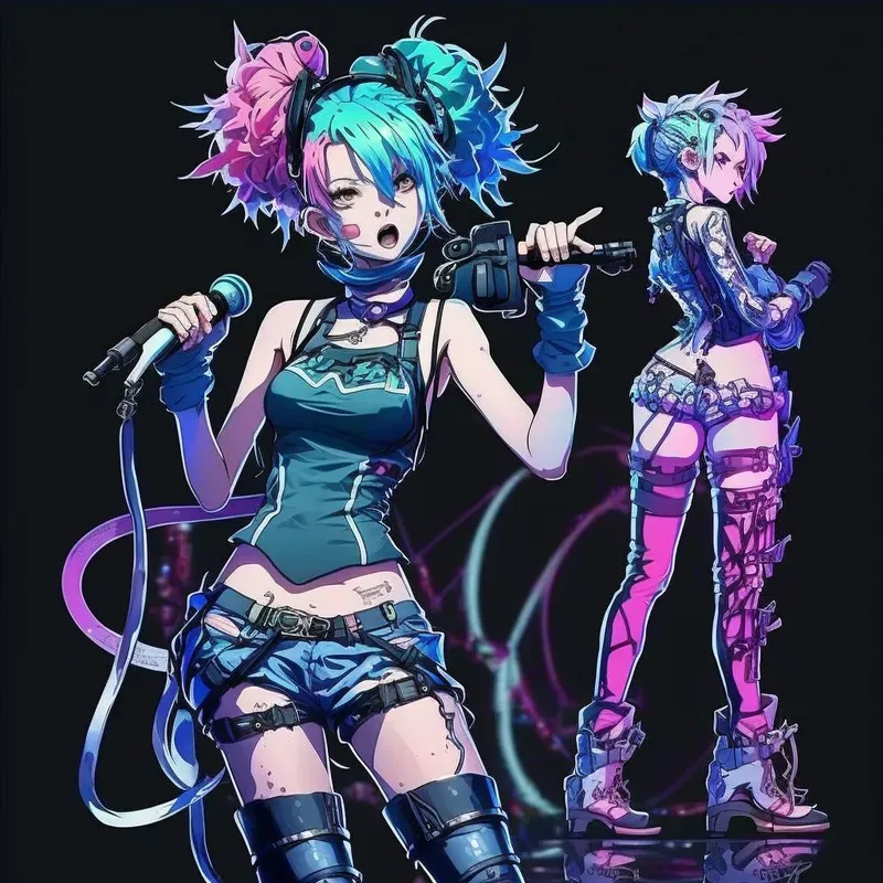 Neon Inventor Anime Girls Character Concept Art
