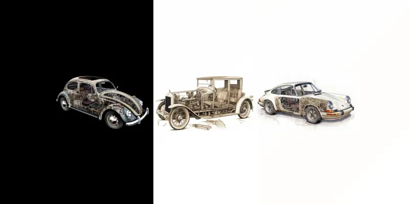 Iconic Car Dazzling Exploded Drawings generated by undefined
