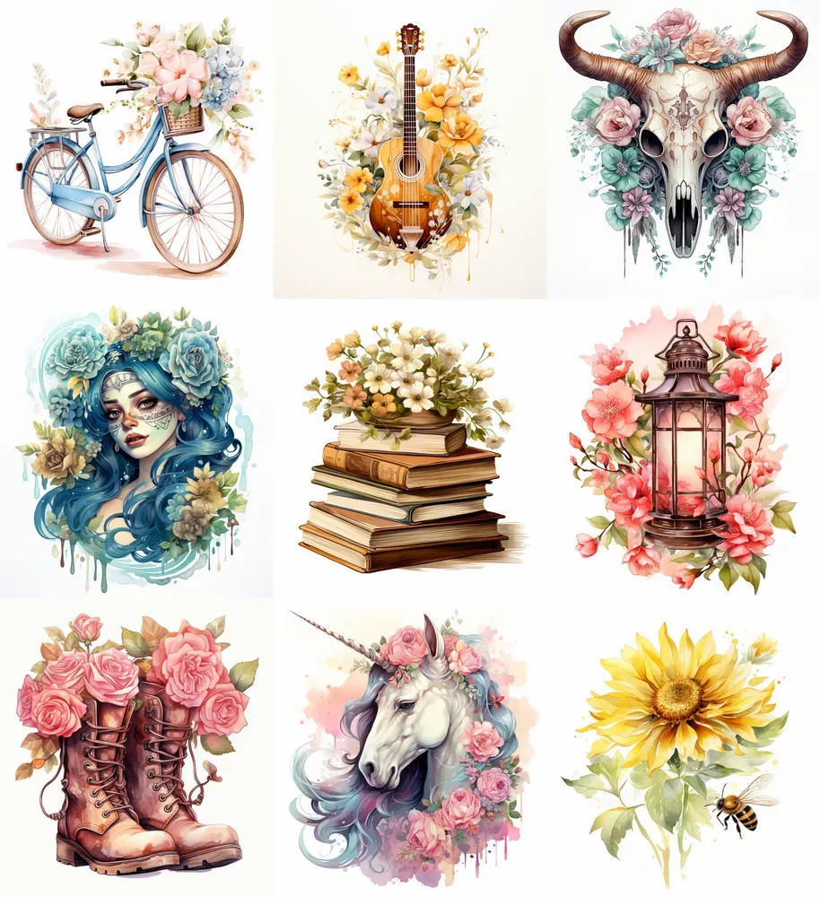 Watercolor Clipart Sticker Illustrations