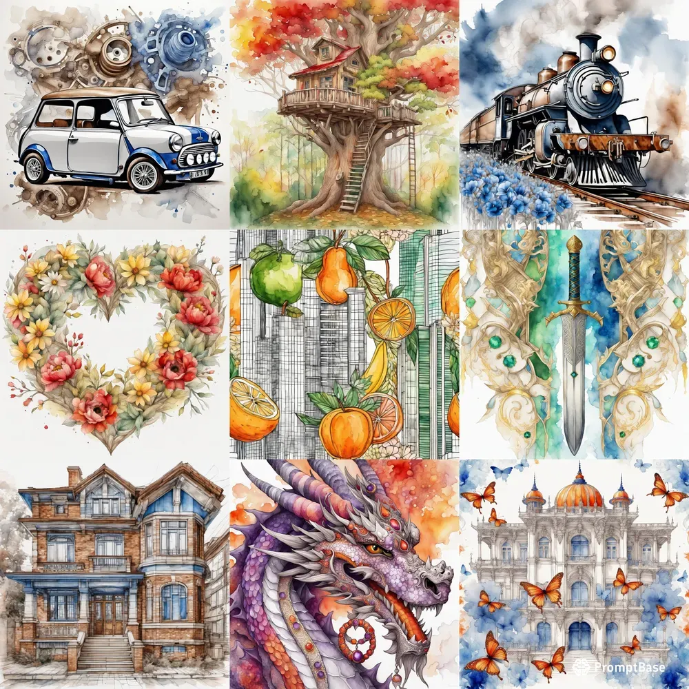Lineartwatercolor Intricate Cliparts