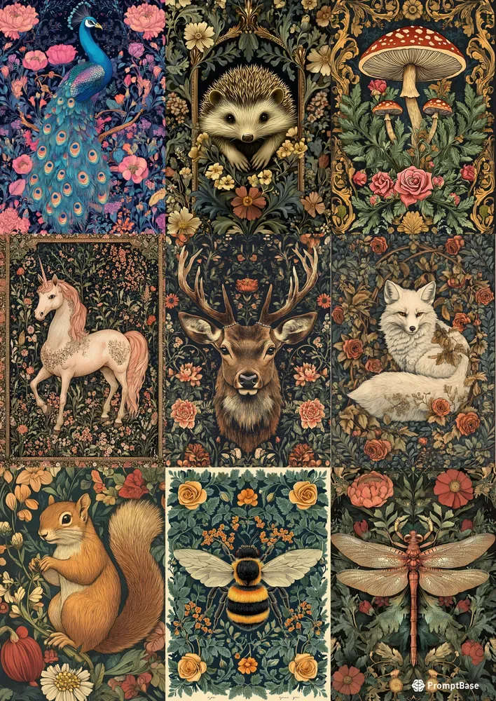 Intricate Morris Inspired Flora Faunas