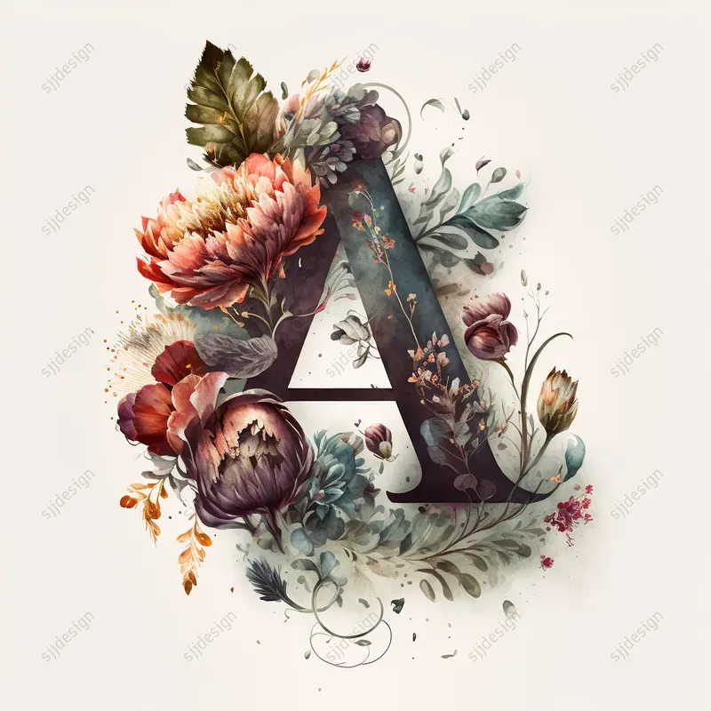 Watercolor Floral Monogram Initials