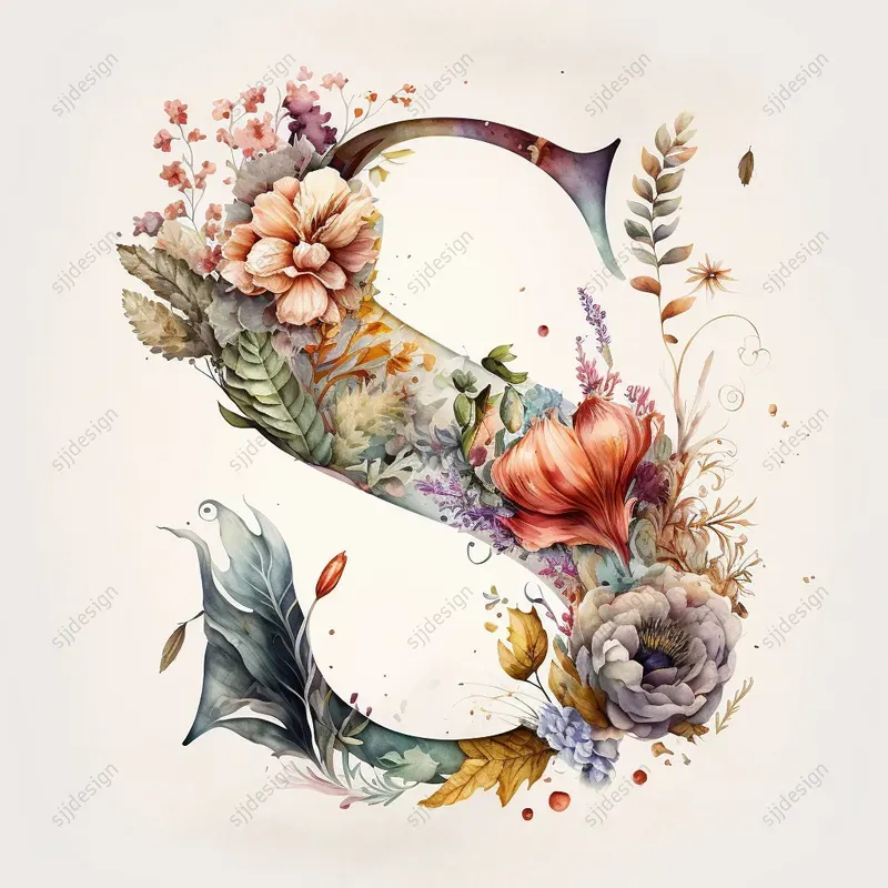 Watercolor Floral Monogram Initials