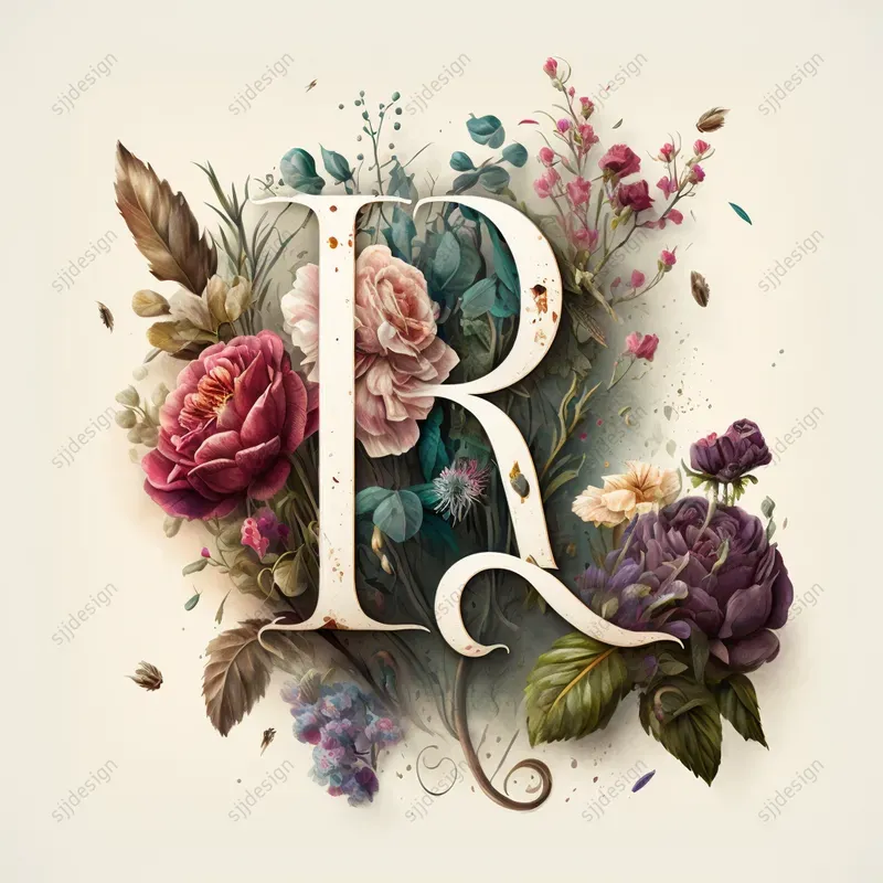Watercolor Floral Monogram Initials