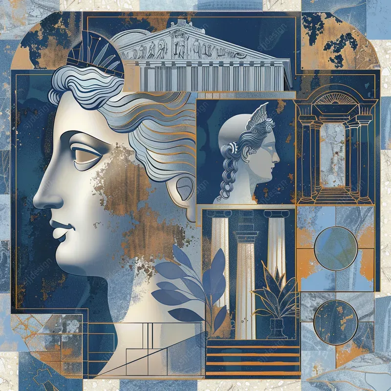 Mythic Hues Grecian Geometry Art