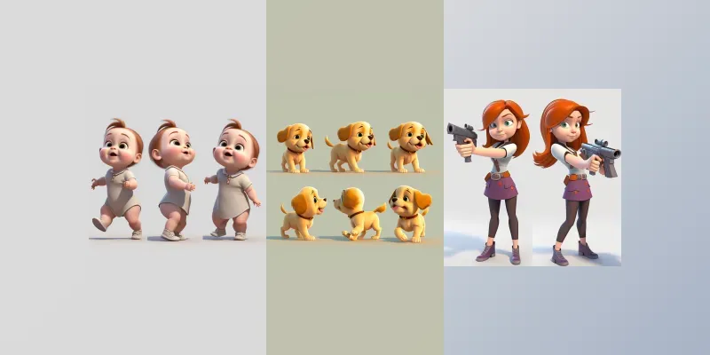 Multiple Poses Same 3D Characters generated by undefined