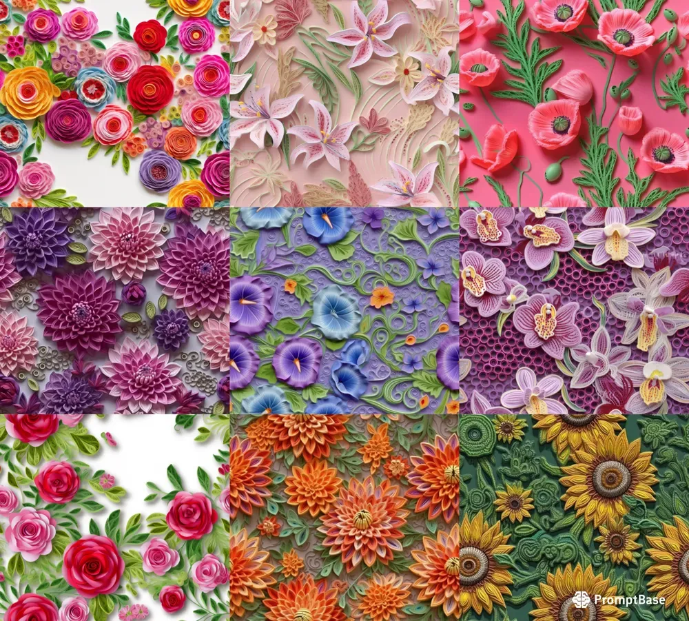 3D Embroidered Flowers Seamless Patterns