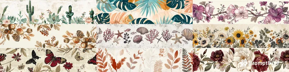 Vintage Botanical Pattern Washi Tapes
