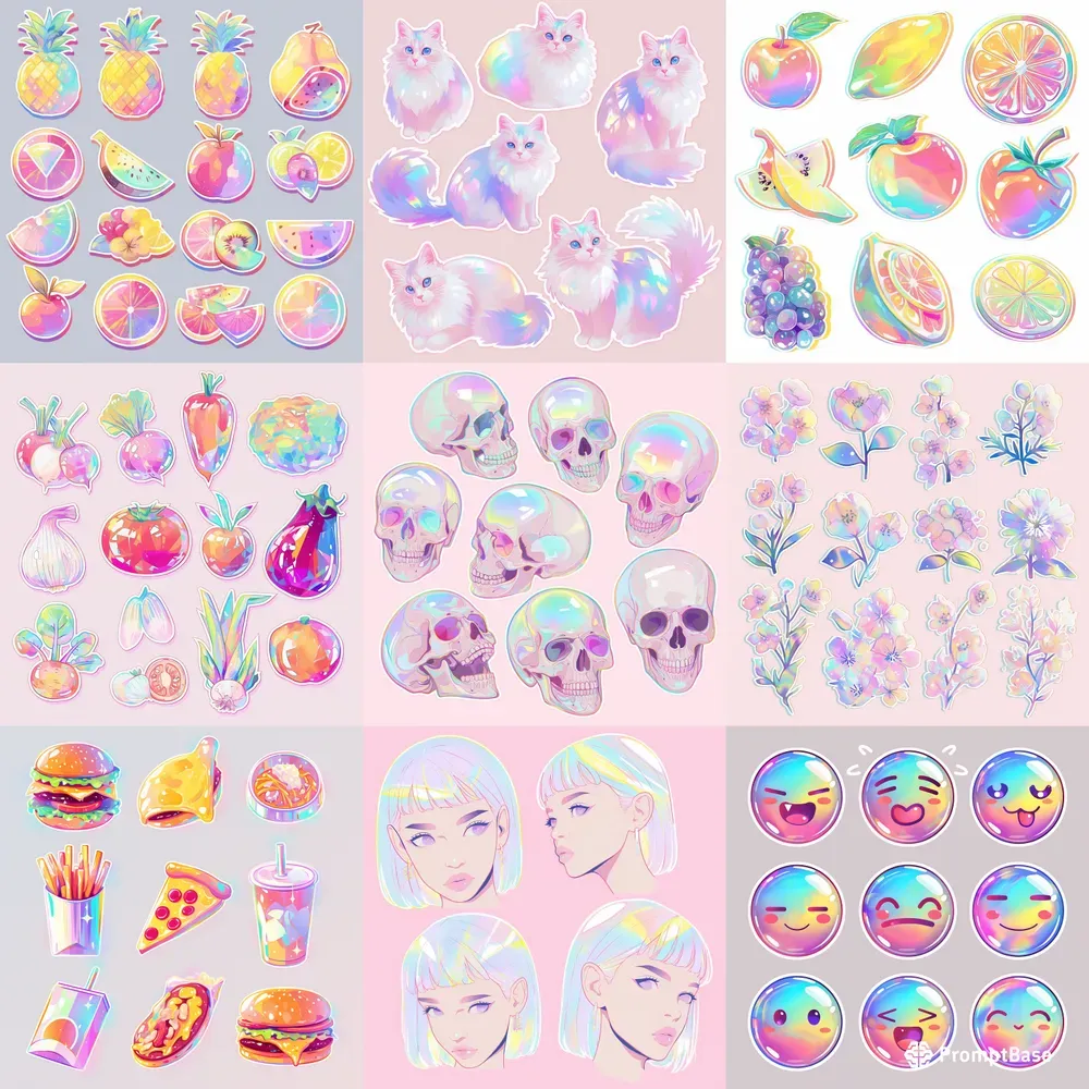 Sets Of Holographic Y2k Sticker Designs