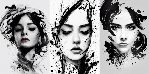 Striking Ink Portraits generated by midjourney