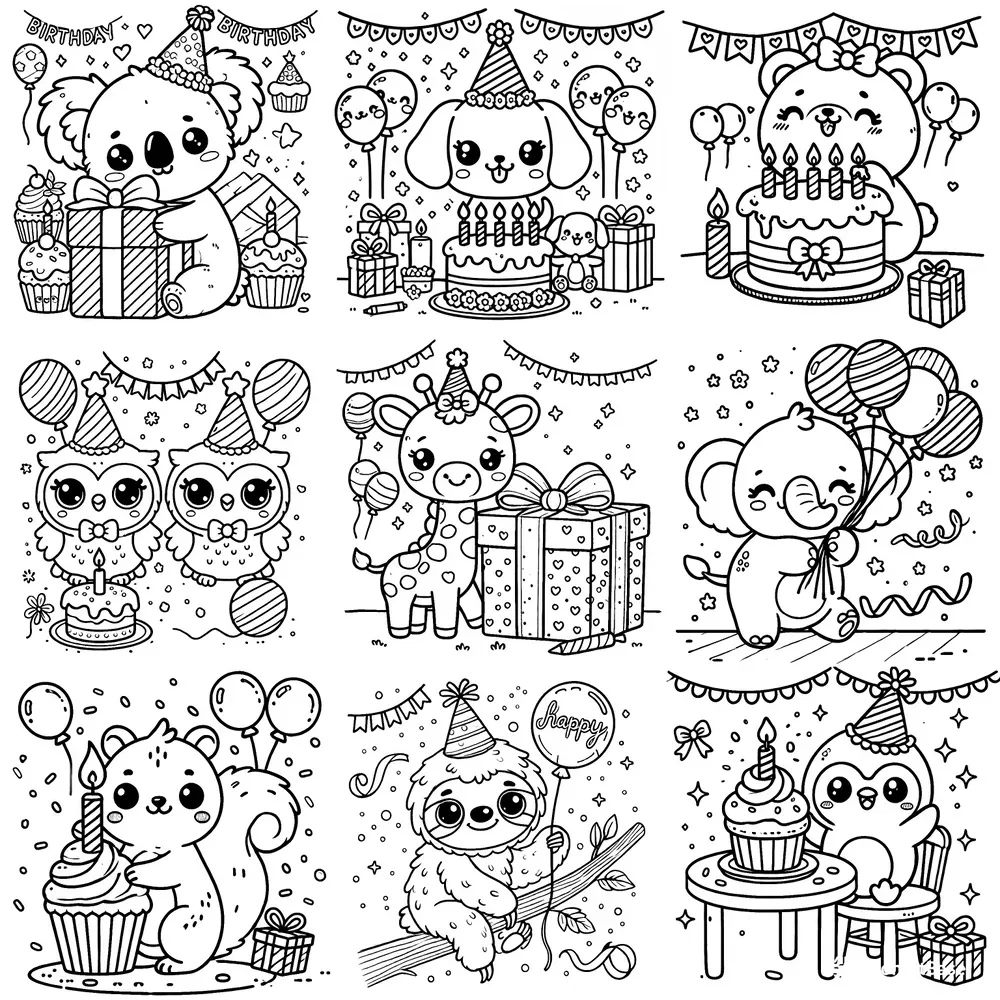 Cute Birthday Animals Coloring Pages