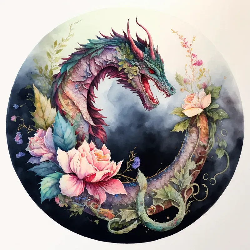 Illustrated Floral Dragons