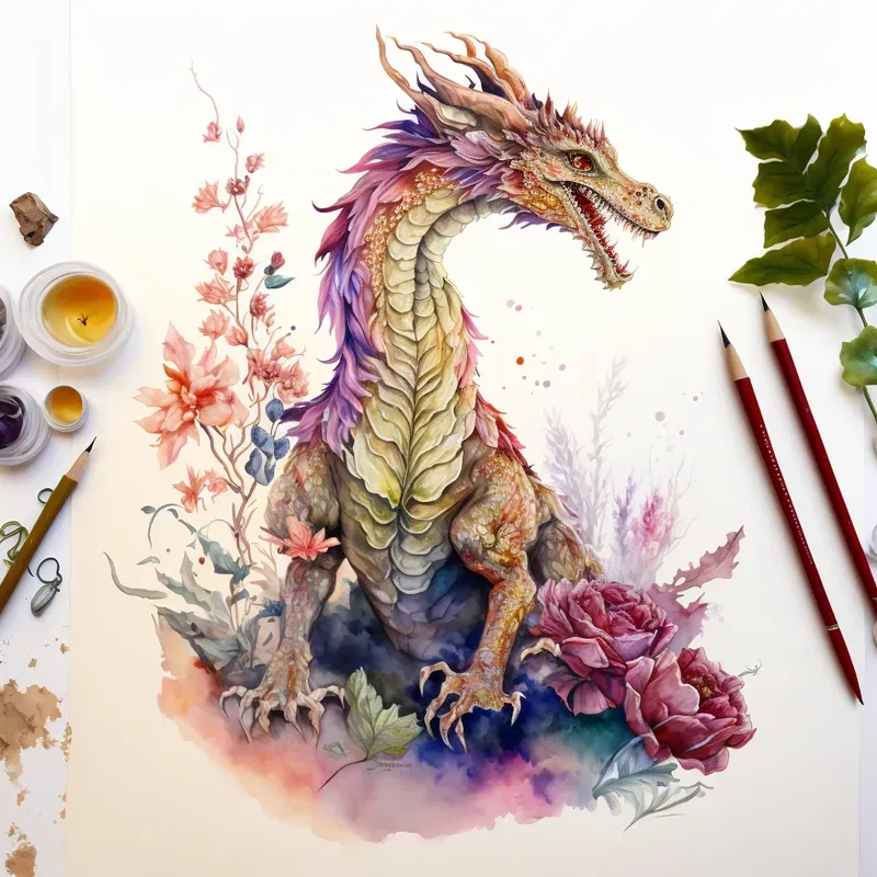 Illustrated Floral Dragons