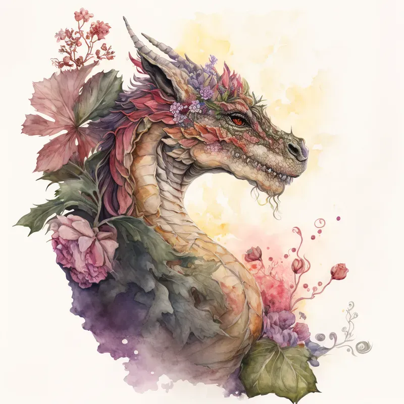 Illustrated Floral Dragons