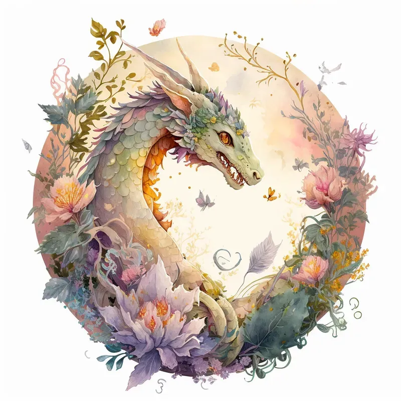 Illustrated Floral Dragons