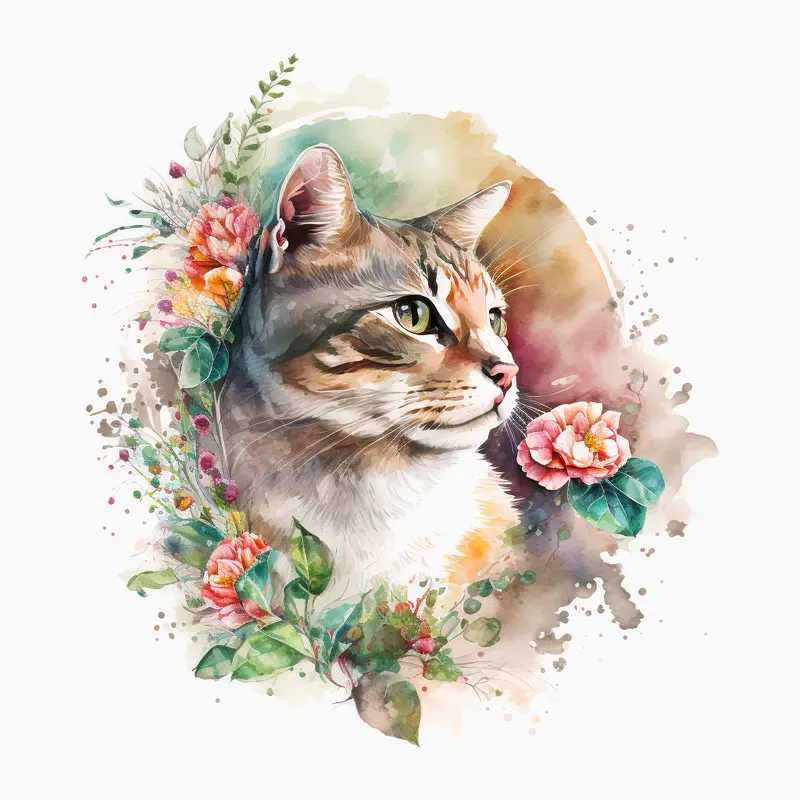 Illustrated Floral Cats And Dogs