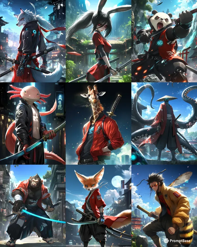 Anime Style Samurai Animals