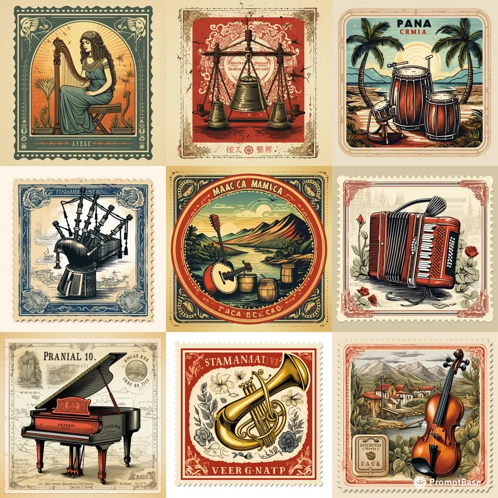 Musical Instrument Travel Stamps