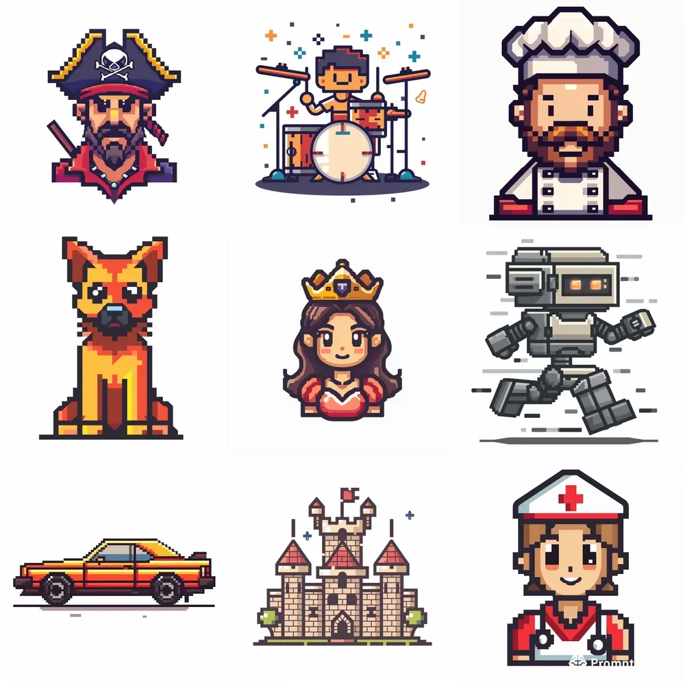 Pixel Art Flat Icon Illustrations