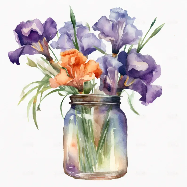 Watercolor Floral Vases Cliparts