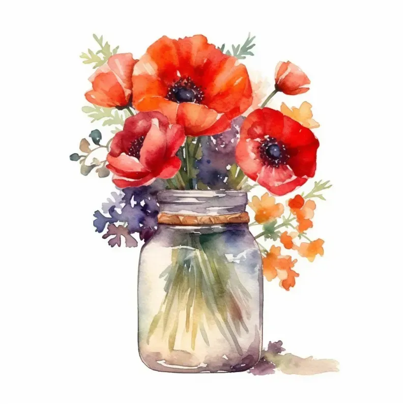 Watercolor Floral Vases Cliparts