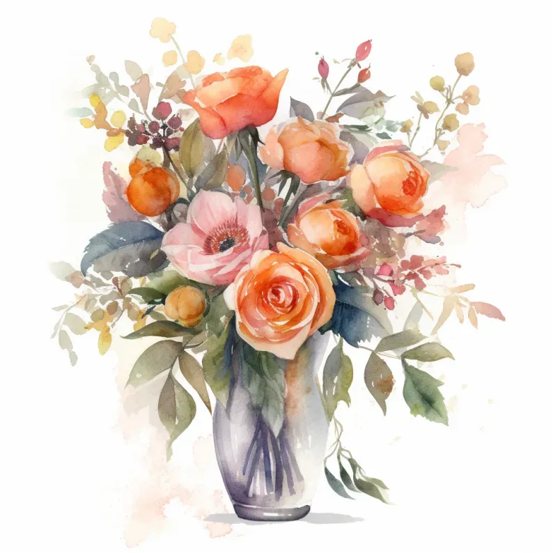 Watercolor Floral Vases Cliparts