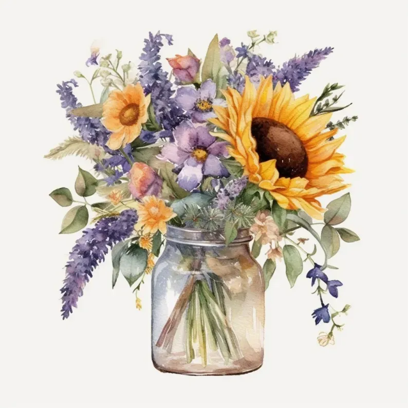 Watercolor Floral Vases Cliparts