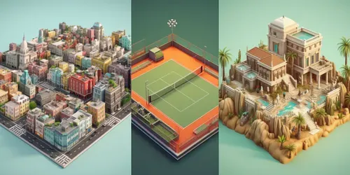 Stunning 3D Isometric Buildings generated by midjourney